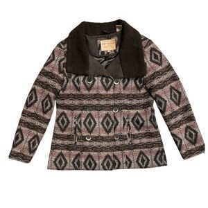 Powder River Outfitters Aztec Print Sherpa Collar‎ Jacket Brown Mauve 52-8603 L